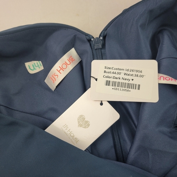 NWT JJ's house navy sheer long sleeve appliqué vneck and back formal dress - Picture 6 of 6